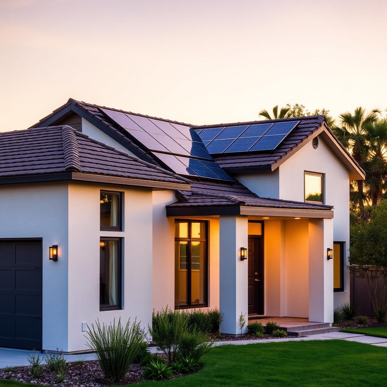 Modern energy-efficient California commercial building at golden hour